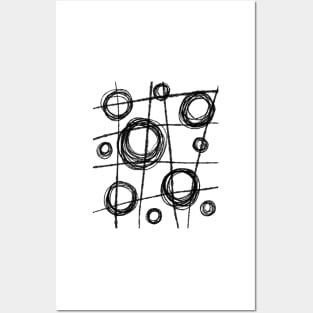 Black and White Ink Lines and Circles Posters and Art